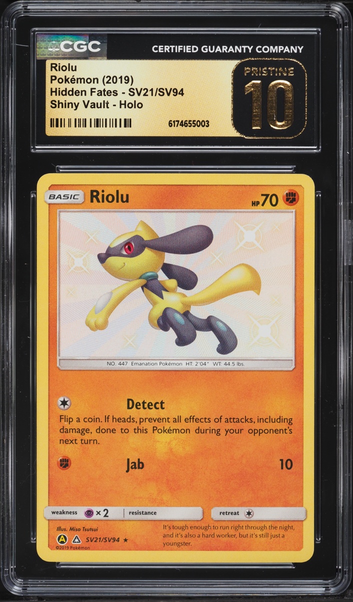 2019 Pokemon Sun & Moon Hidden Fates Vault Shiny Holo Riolu #SV21 CGC 10 PRISTINE