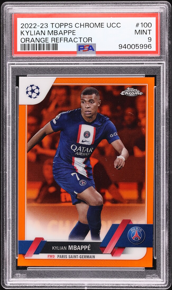 2022 Topps Chrome UEFA Orange Refractor Kylian Mbappe /25 #100 PSA 9 MINT