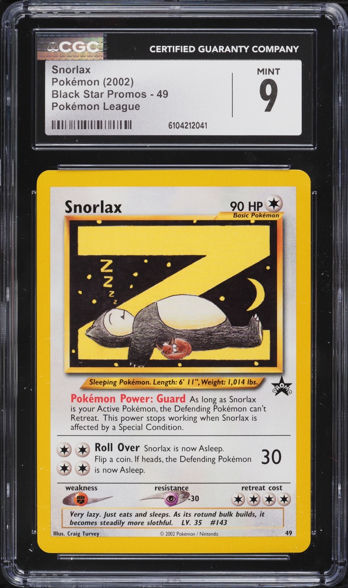 2002 Pokemon League Black Star Promo Snorlax #49 CGC 9 MINT