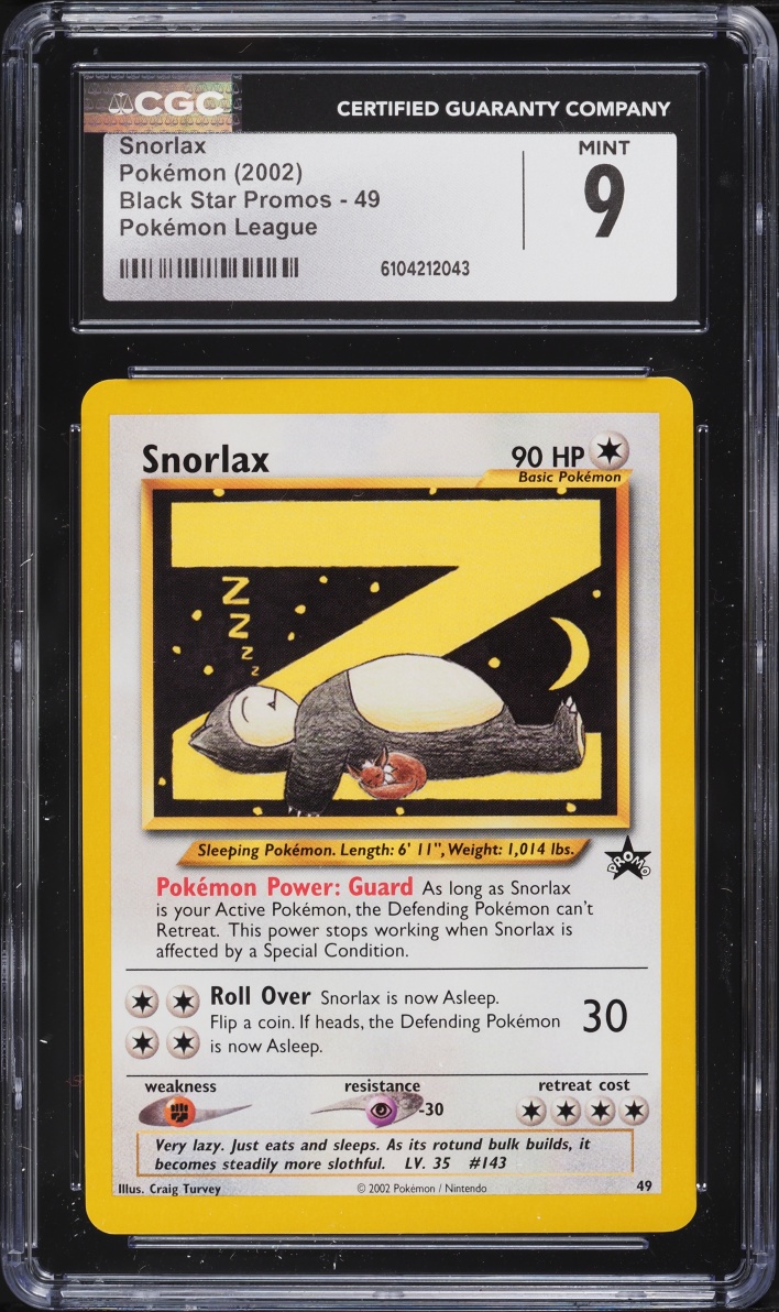 2002 Pokemon League Black Star Promo Snorlax #49 CGC 9 MINT