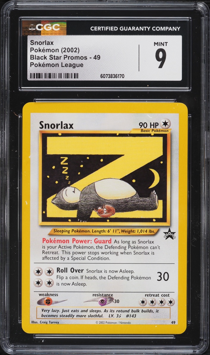 2002 Pokemon Black Star Promo League Snorlax #49 CGC 9 MINT