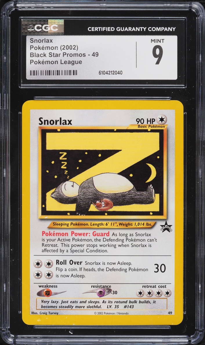 2002 Pokemon League Black Star Promo Snorlax #49 CGC 9 MINT