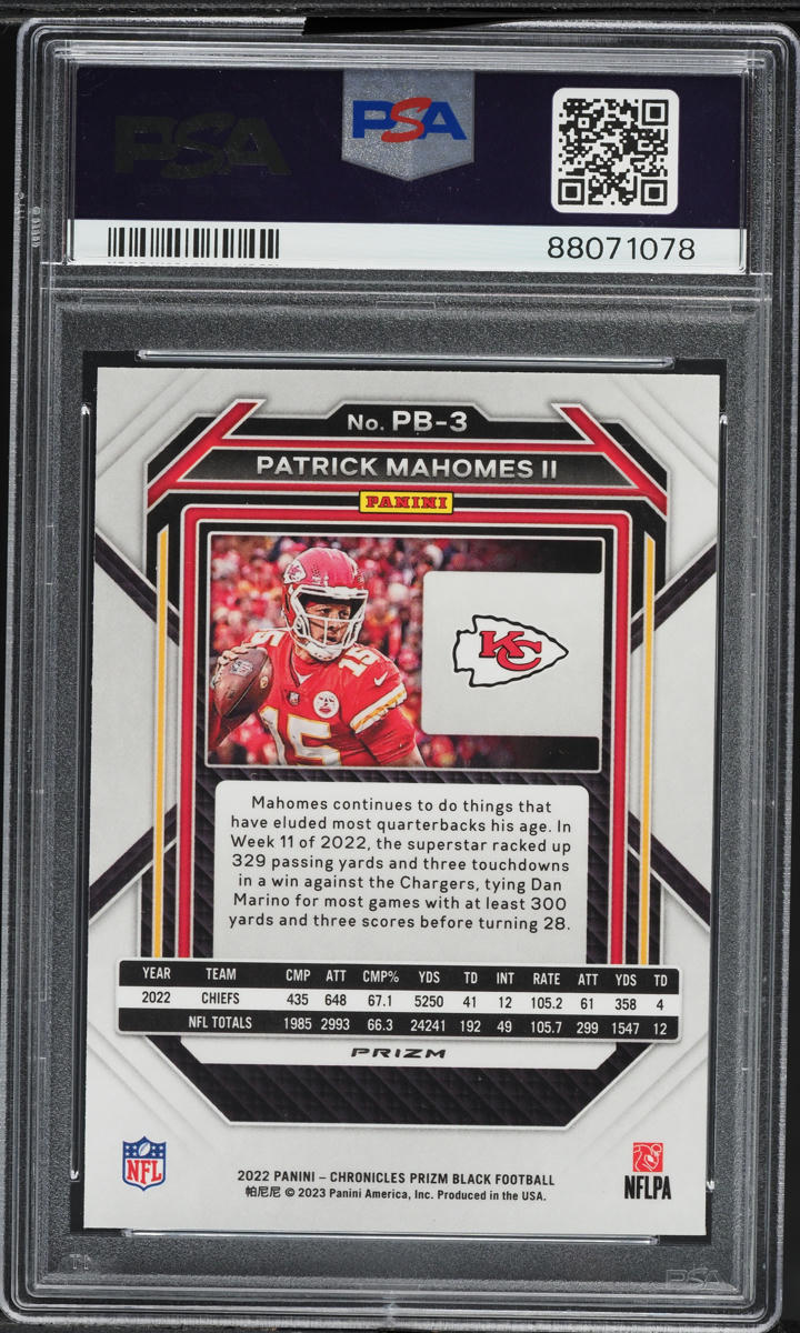 2022 Panini Chronicles Prizm Black Silver Patrick Mahomes II #PB-3 PSA 10