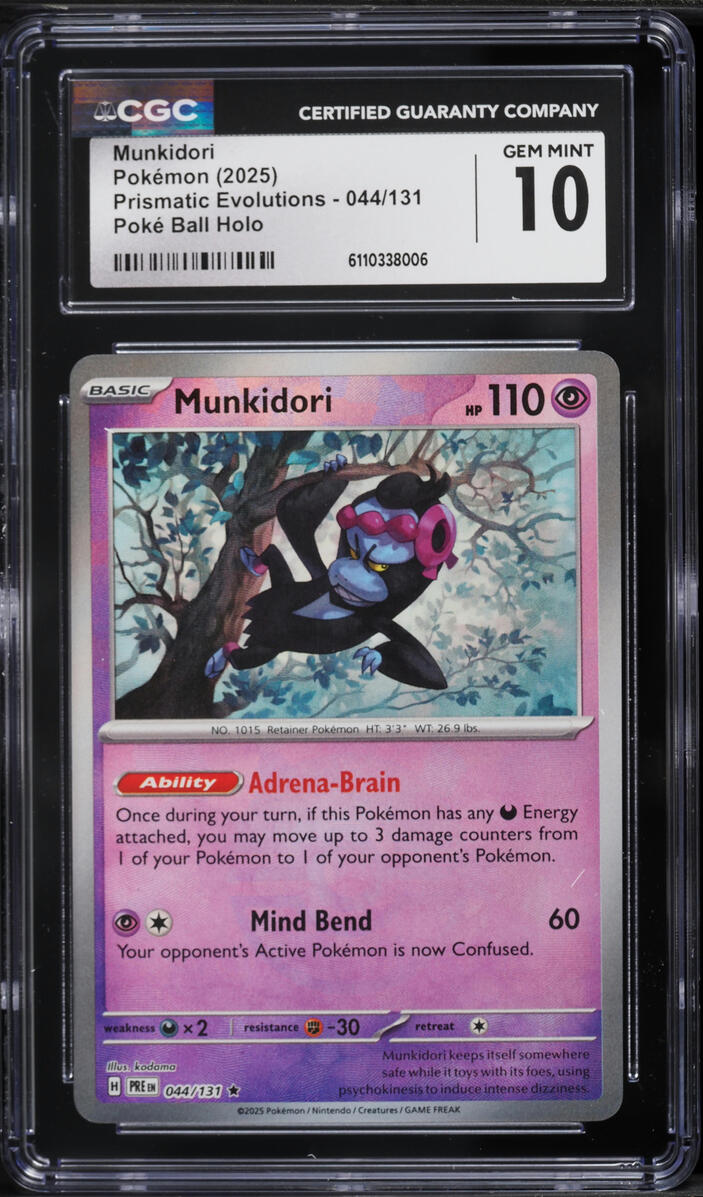 2025 Pokemon Scarlet & Violet Prismatic Evolutions Poke Ball Holo Munkidori #44 CGC 10 GEM MINT