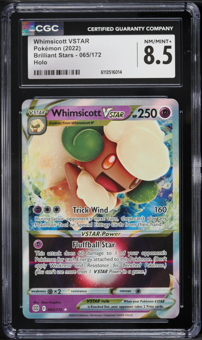 2022 Pokemon Sword & Shield Brilliant Stars Holo Whimsicott VSTAR #065 CGC 8.5 NM-MT+