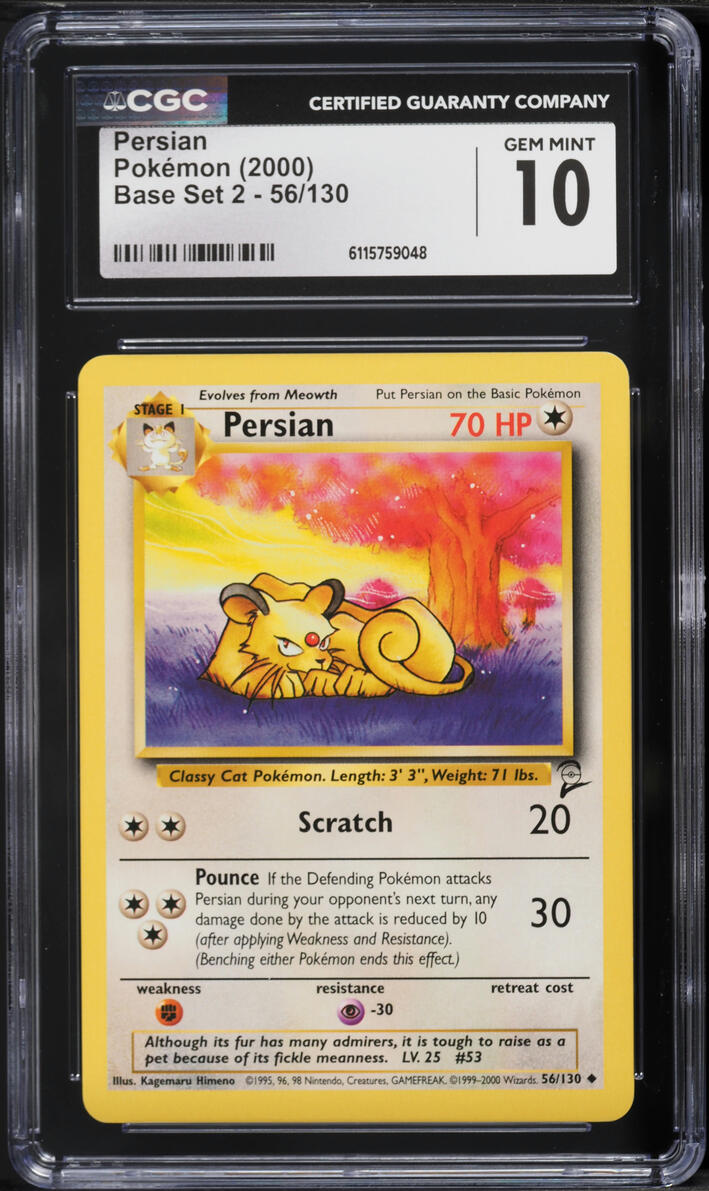 2000 Pokemon Base Set 2 Persian #56 CGC 10 GEM MINT