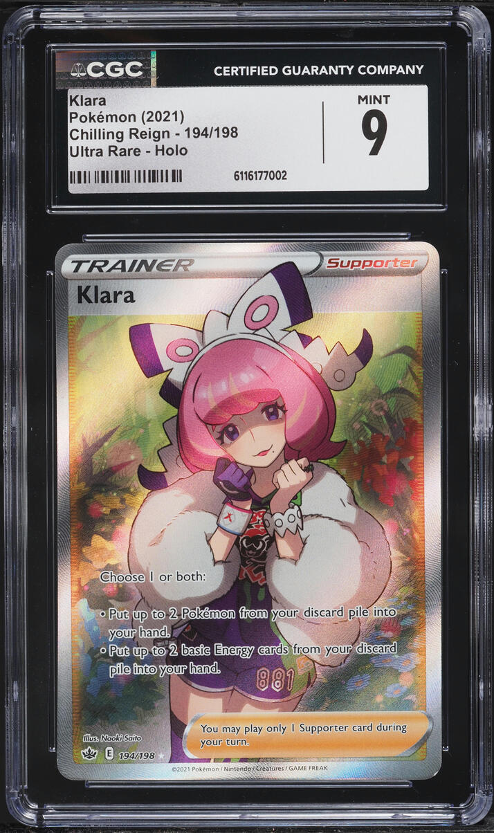 2021 Pokemon Sword & Shield Chilling Reign Full Art Klara #194 CGC 9 MINT