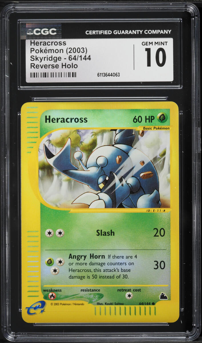 2003 Pokemon Skyridge Reverse Holo Heracross #64 CGC 10 GEM MINT