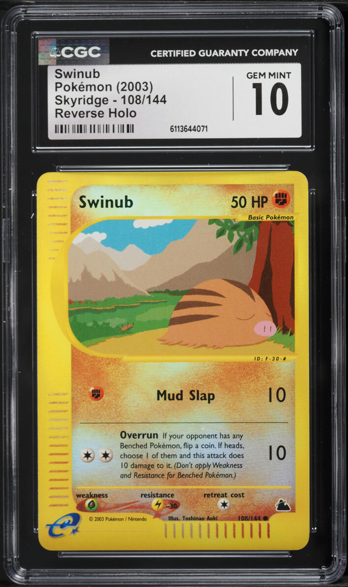 2003 Pokemon Skyridge Reverse Holo Swinub #108 CGC 10 GEM MINT