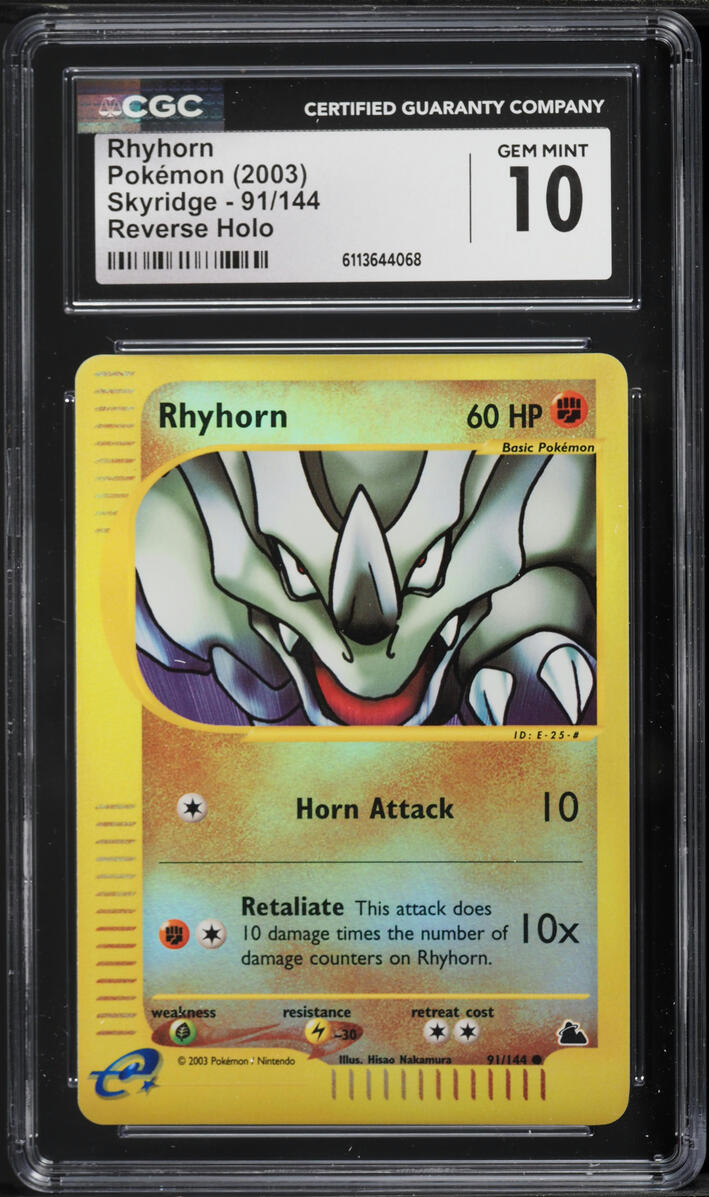 2003 Pokemon Skyridge Reverse Holo Rhyhorn #91 CGC 10 GEM MINT
