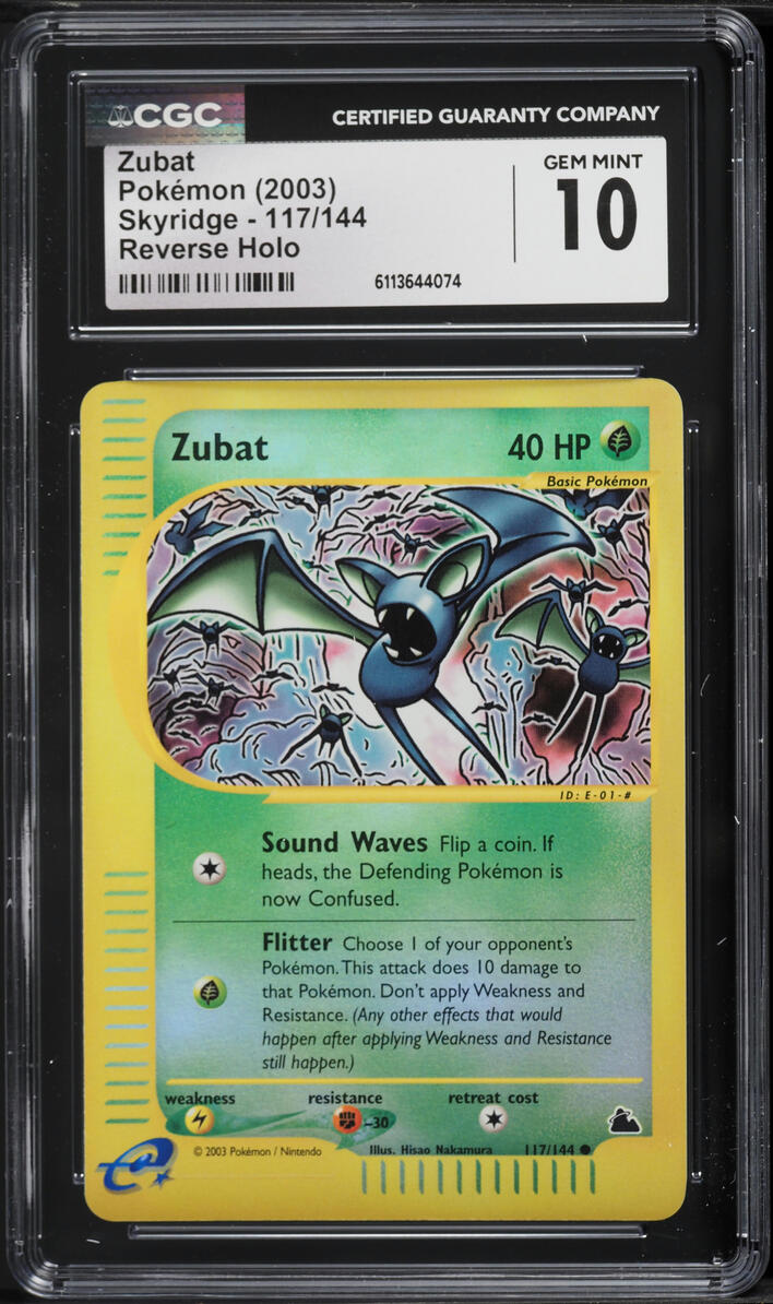 2003 Pokemon Skyridge Reverse Holo Zubat #117 CGC 10 GEM MINT