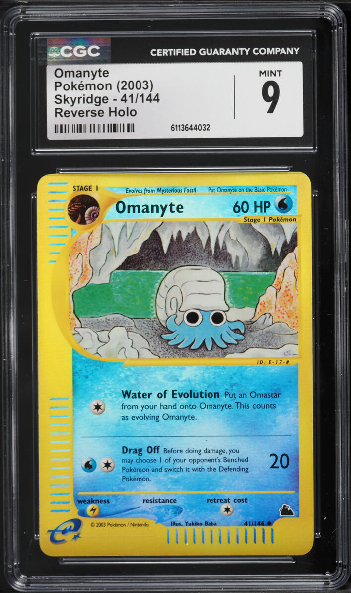 2003 Pokemon Skyridge Reverse Holo Omanyte #41 CGC 9 MINT