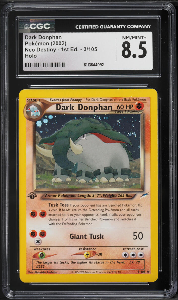 2002 Pokemon Neo Destiny 1st Edition Holo Dark Donphan #3 CGC 8.5 NM-MT+