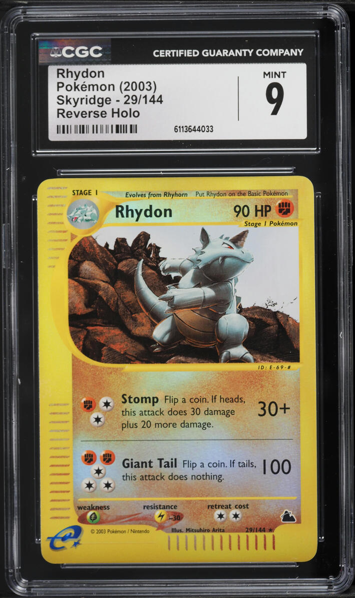 2003 Pokemon Skyridge Reverse Holo Rhydon #29 CGC 9 MINT