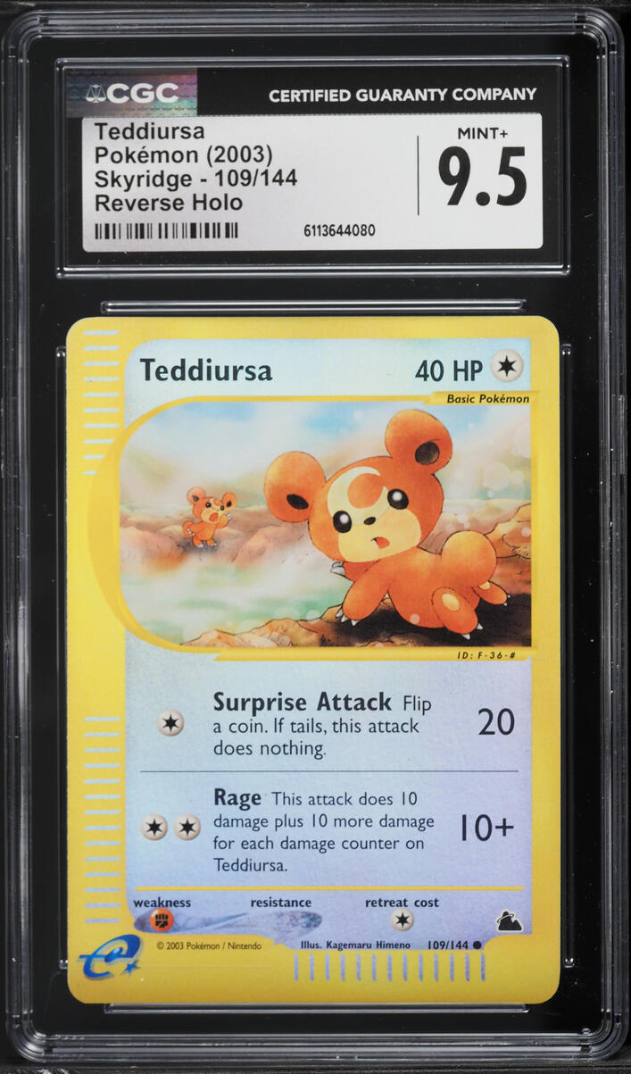 2003 Pokemon Skyridge Reverse Holo Teddiursa #109 CGC 9.5 MINT+