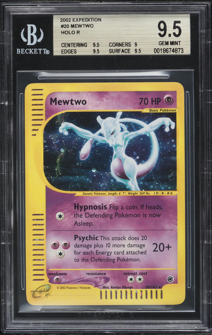 2002 Pokemon Expedition Base Set Holo Mewtwo #20 BGS 9.5 GEM MINT