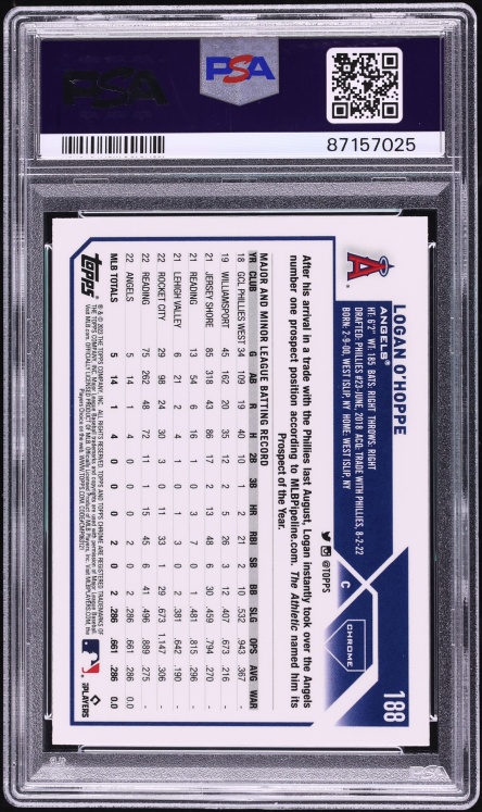 2023 Topps Chrome Logan O'Hoppe ROOKIE #188 PSA 10 GEM MINT