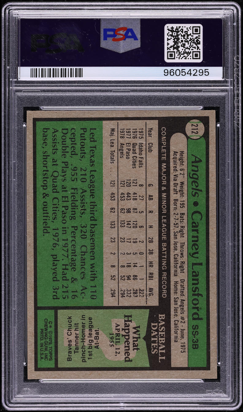1979 Topps Carney Lansford #212 PSA 10 GEM MINT