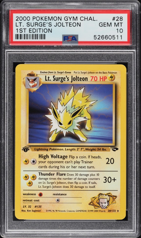 2000 Pokemon Gym Challenge 1st Edition Lt. Surge's Jolteon #28 PSA 10 GEM MINT