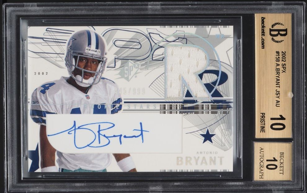 2002 SPx Football Antonio Bryant ROOKIE PATCH AUTO /999 #158 BGS 10 PRISTINE