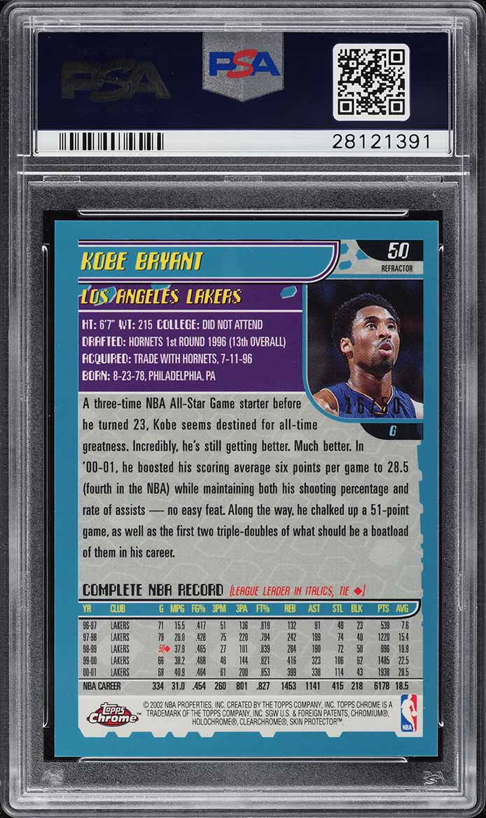 2001 Topps Chrome Black Refractor Kobe Bryant /50 #50 PSA 9