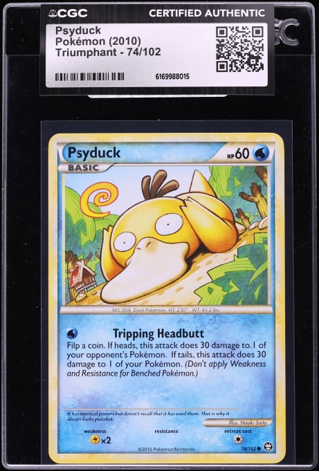 2010 Pokemon HeartGold & SoulSilver Triumphant Psyduck #74 CGC AUTH