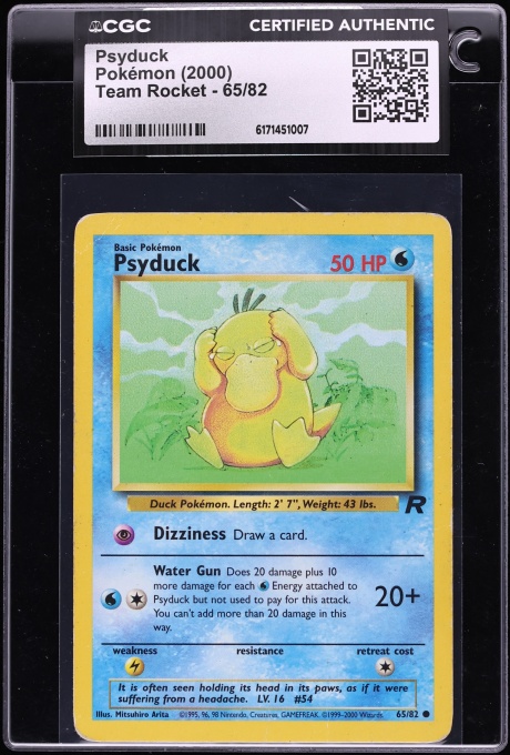2000 Pokemon Team Rocket Psyduck #65 CGC AUTH