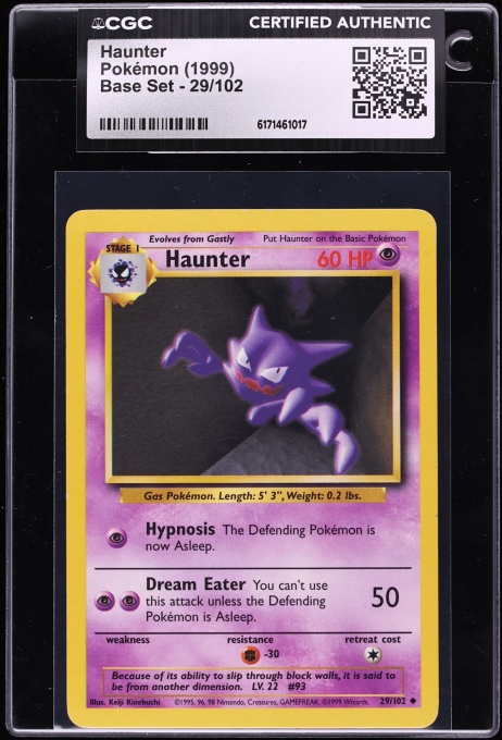 1999 Pokemon Base Set Haunter #29 CGC AUTH