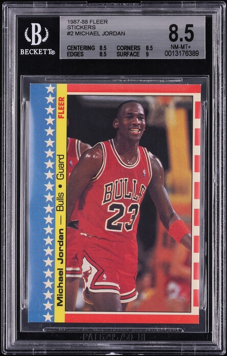 1987 Fleer Stickers Michael Jordan #2 BGS 8.5 NM-MT+