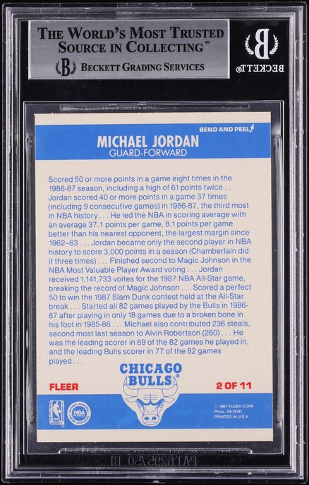 1987 Fleer Stickers Michael Jordan #2 BGS 8.5 NM-MT+