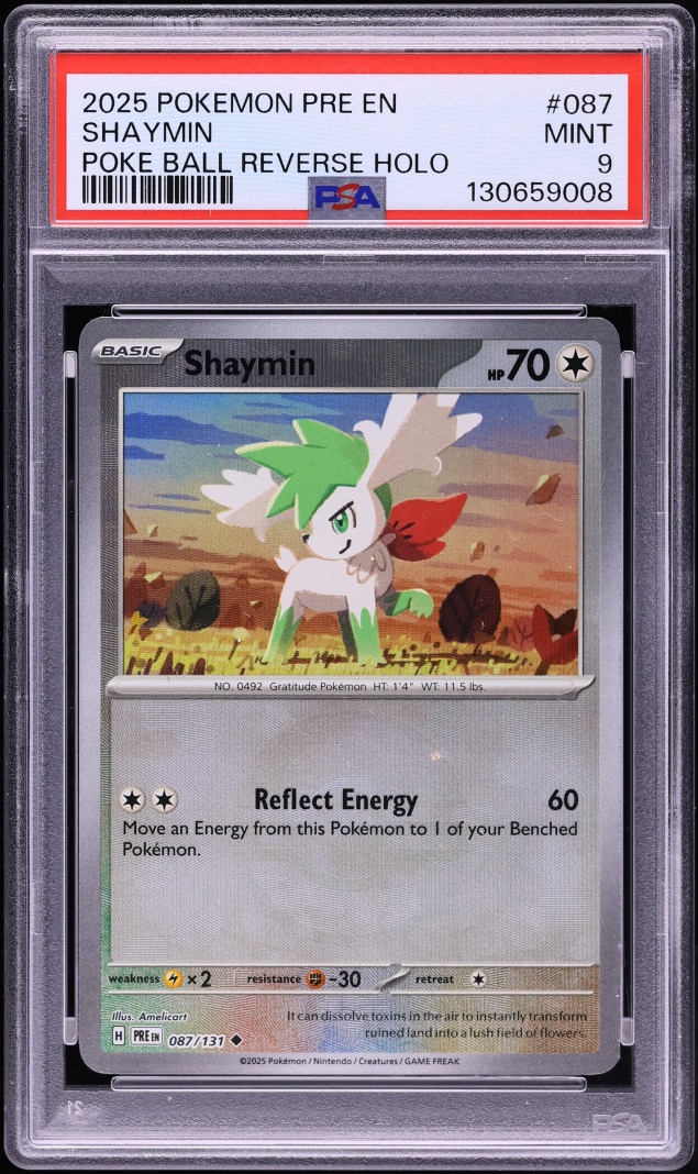 2025 Pokemon SV Prismatic Evolutions Poke Ball Reverse Holo Shaymin #087 PSA 9 MINT
