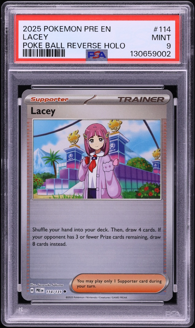 2025 Pokemon Scarlet & Violet Prismatic Evolutions Poke Ball Holo Lacey #114 PSA 9 MINT