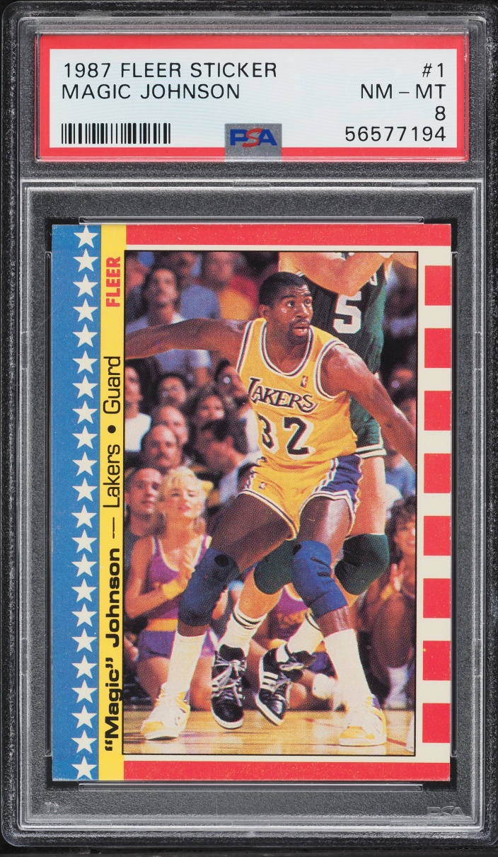 1987 Fleer Sticker Magic Johnson #1 PSA 8 NM-MT