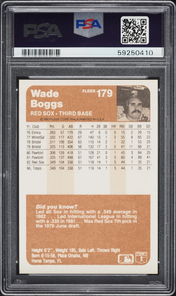 1983 Fleer Wade Boggs ROOKIE #179 PSA 9 MINT