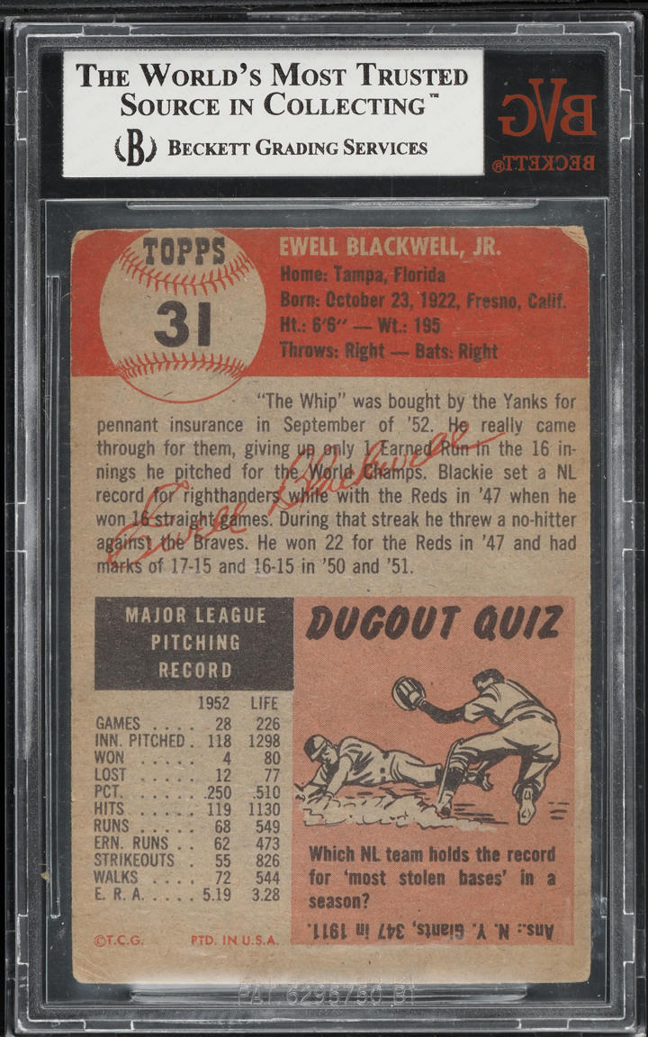 1953 Topps Ewell Blackwell #31 BVG 1.5 FR