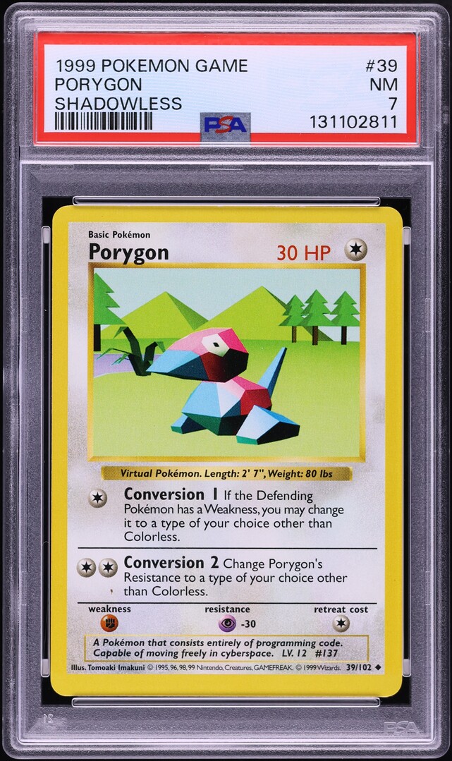 1999 Pokemon Base Set Shadowless Porygon #39 PSA 7 NRMT
