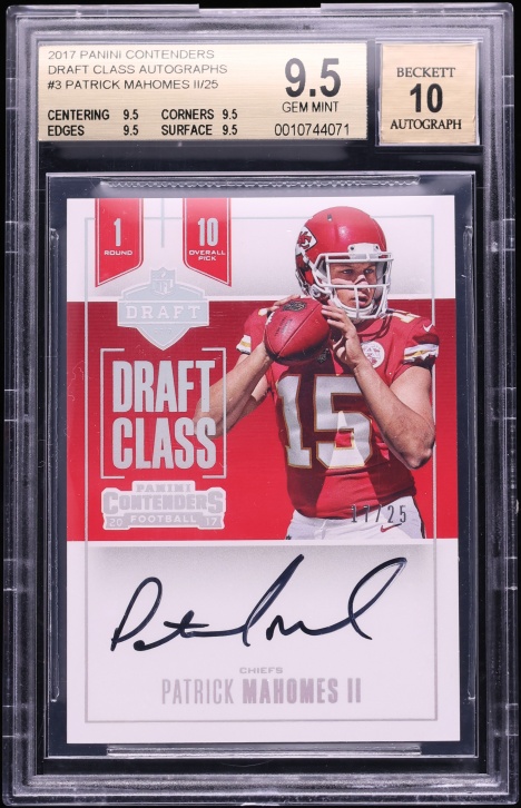 2017 Panini Contenders Draft Class Patrick Mahomes II AUTO /25 #DC-PM BGS 9.5 GEM MINT