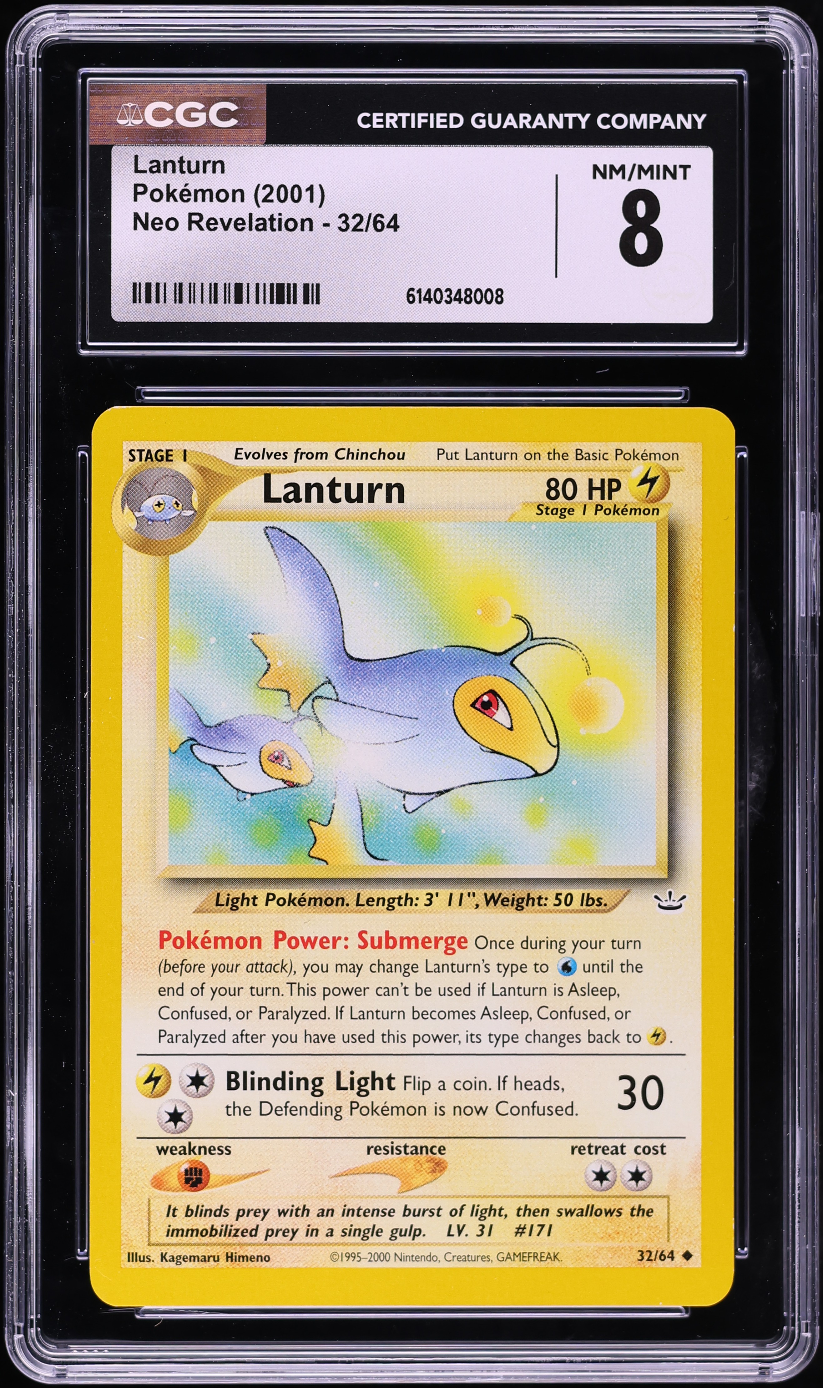 2001 Pokemon Neo Revelation Lanturn #32 CGC 8 NM-MT