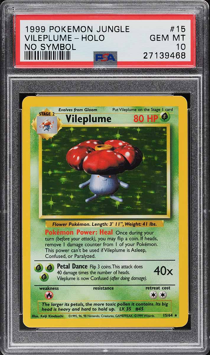 1999 Pokemon Jungle No Symbol Holo Vileplume #15 PSA 10 GEM MINT
