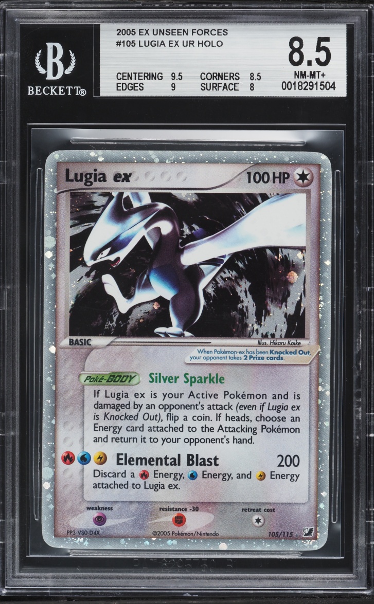 2005 Pokemon EX Unseen Forces Holo Lugia EX #105 BGS 8.5 NM-MT+