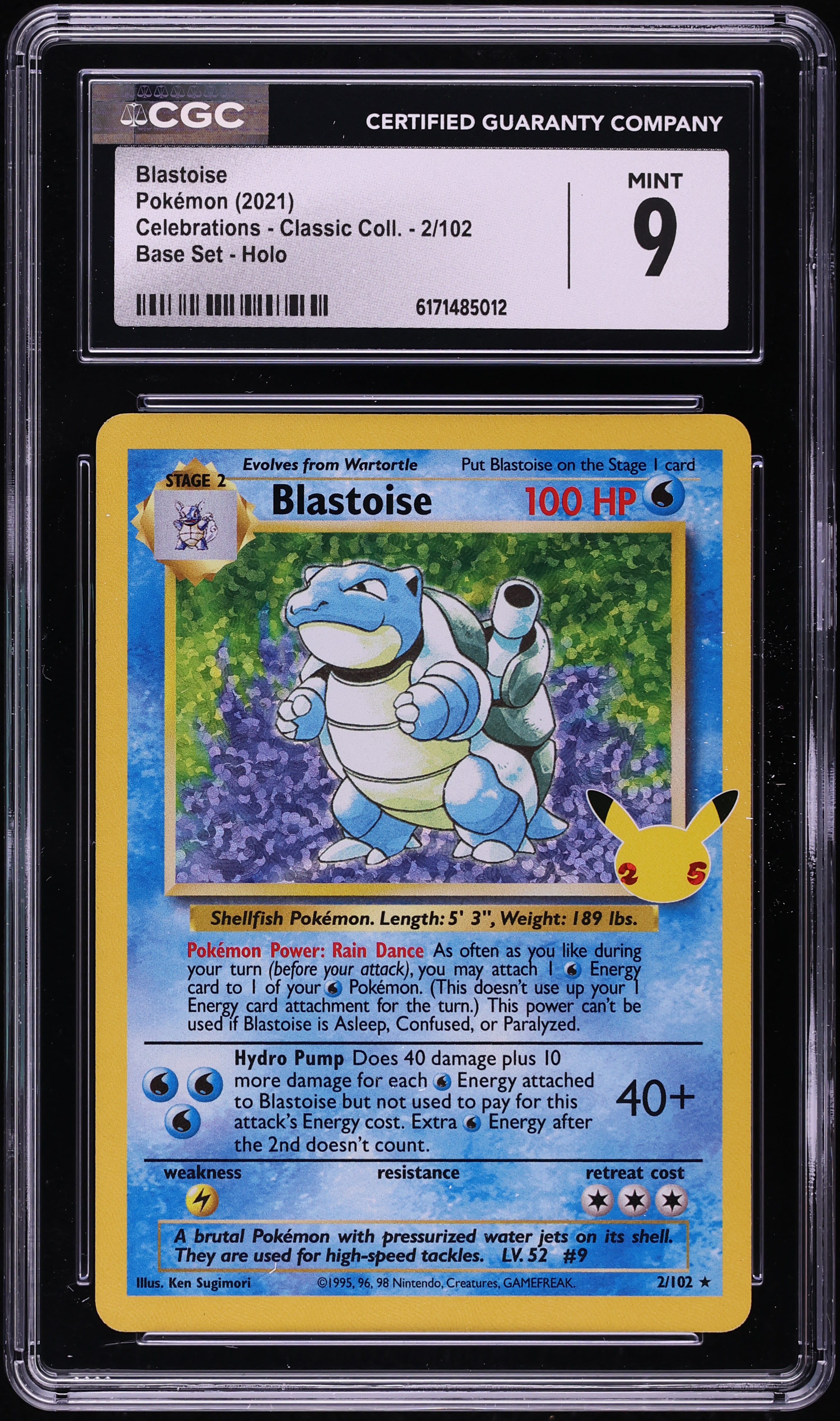 2021 Pokemon Sword & Shield Celebrations Classic Collection Holo Blastoise #2 CGC 9 MINT
