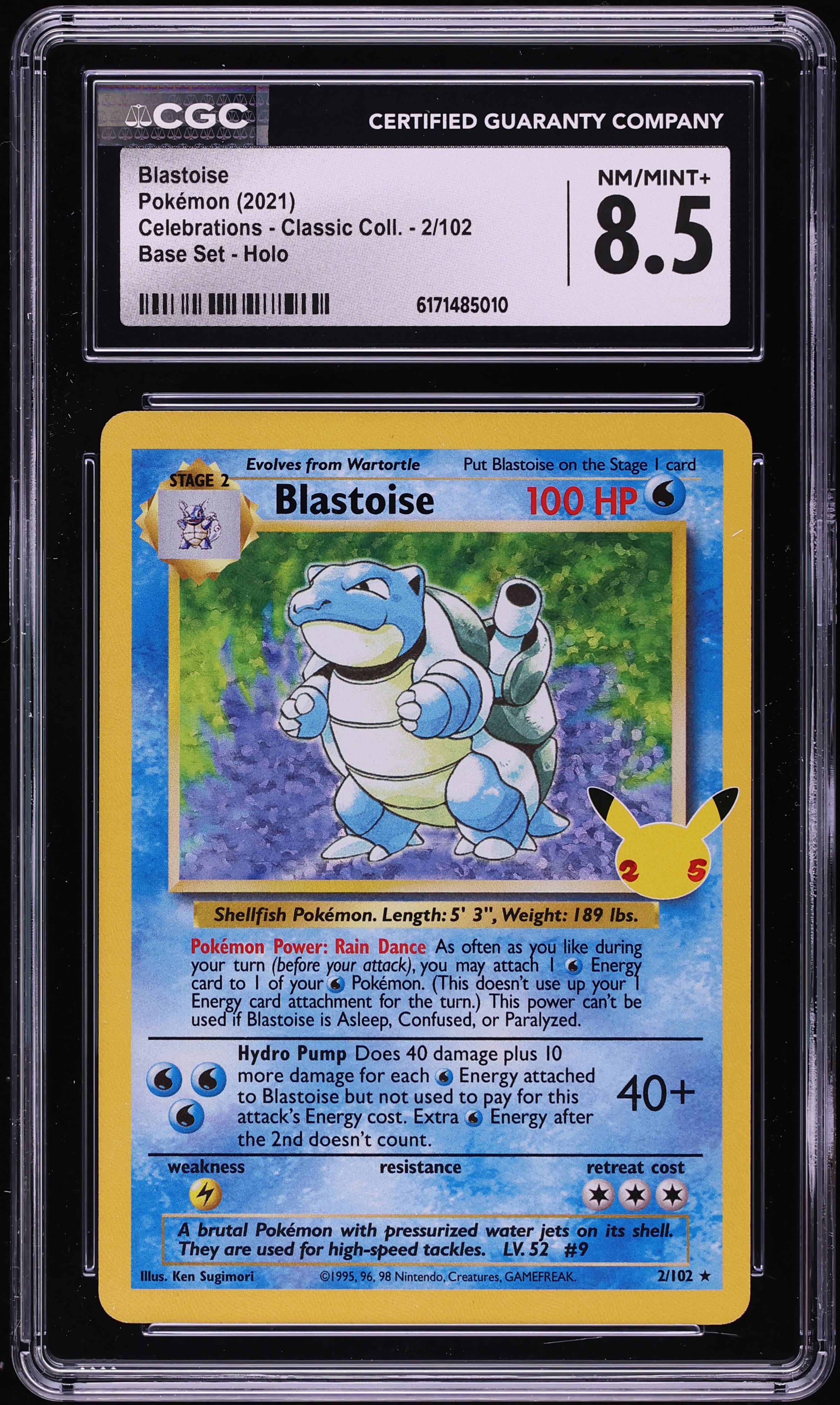 2021 Pokemon Sword & Shield Celebrations Classic Collection Holo Blastoise #2 CGC 8.5 NM-MT+