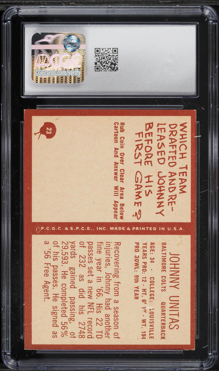 1967 Philadelphia Johnny Unitas #23 CGC 1.5 FR