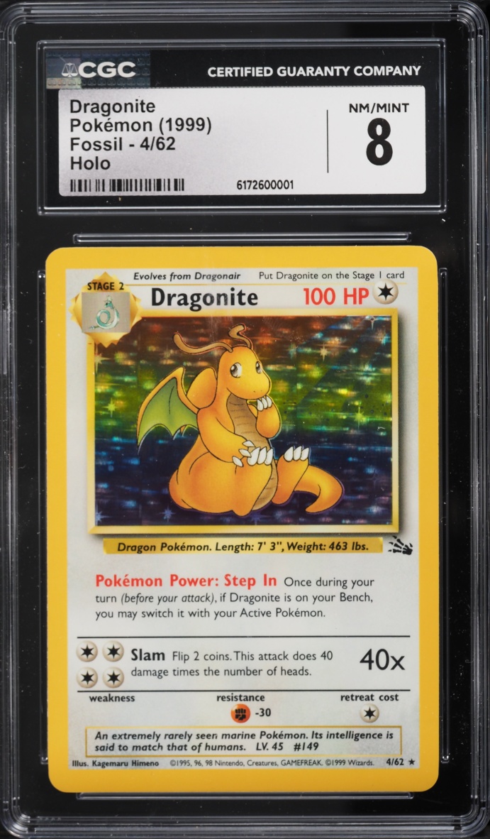 1999 Pokemon Fossil Holo Dragonite #4 CGC 8 NM-MT