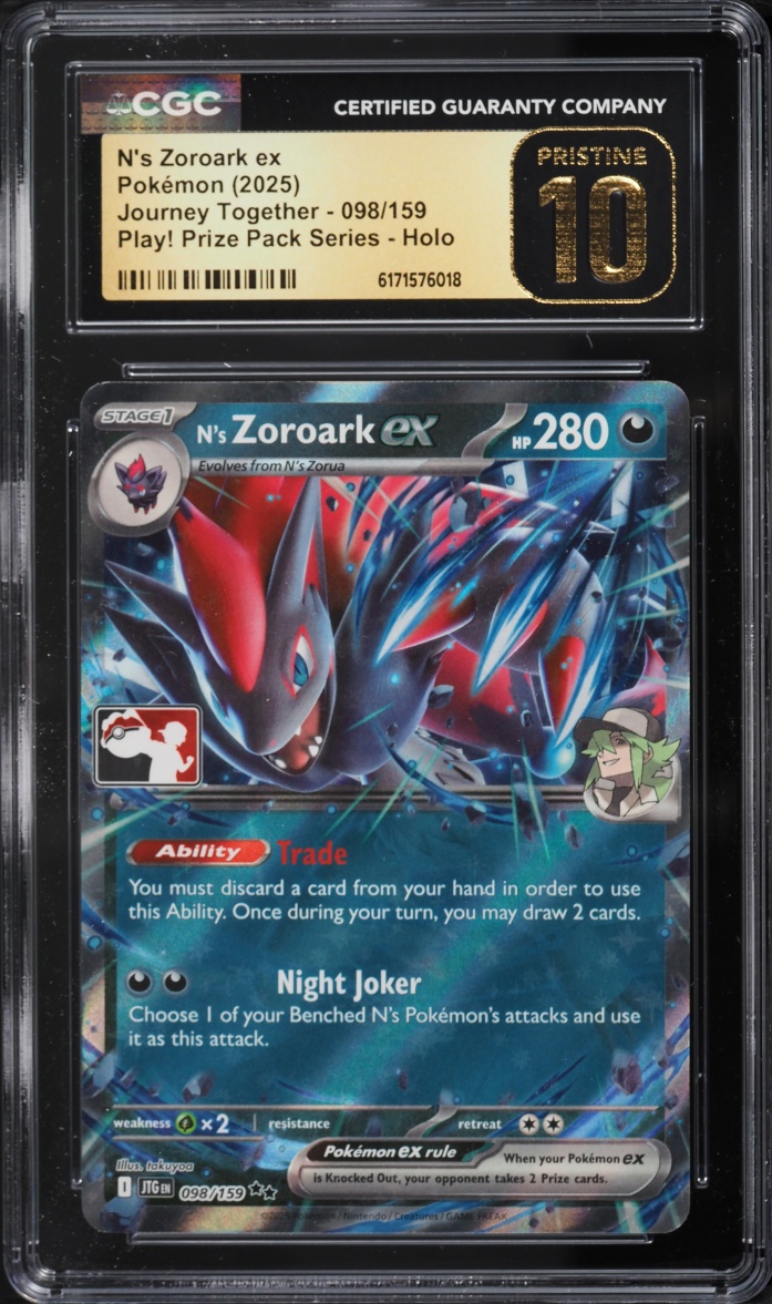 2025 Pokemon SV Journey Together Play Prize Pack Series Holo N's Zoroark Ex #098 CGC 10 PRISTINE