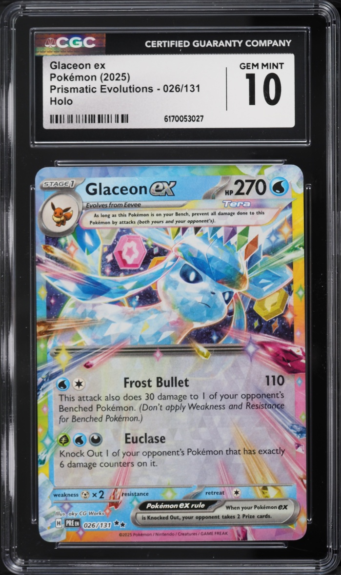 2025 Pokemon Scarlet & Violet Prismatic Evolutions Holo Glaceon EX #26 CGC 10 GEM MINT