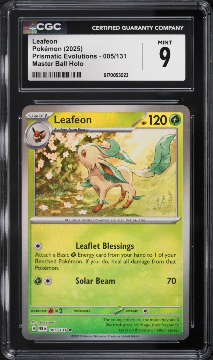 2025 Pokemon Scarlet & Violet Prismatic Evolutions Master Ball Holo Leafeon #5 CGC 9 MINT