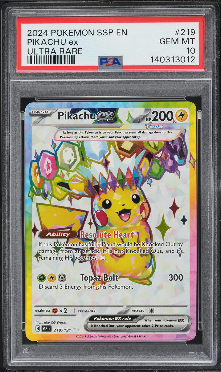 2024 Pokemon Scarlet & Violet Surging Sparks Full Art Pikachu ex #219 PSA 10 GEM MINT