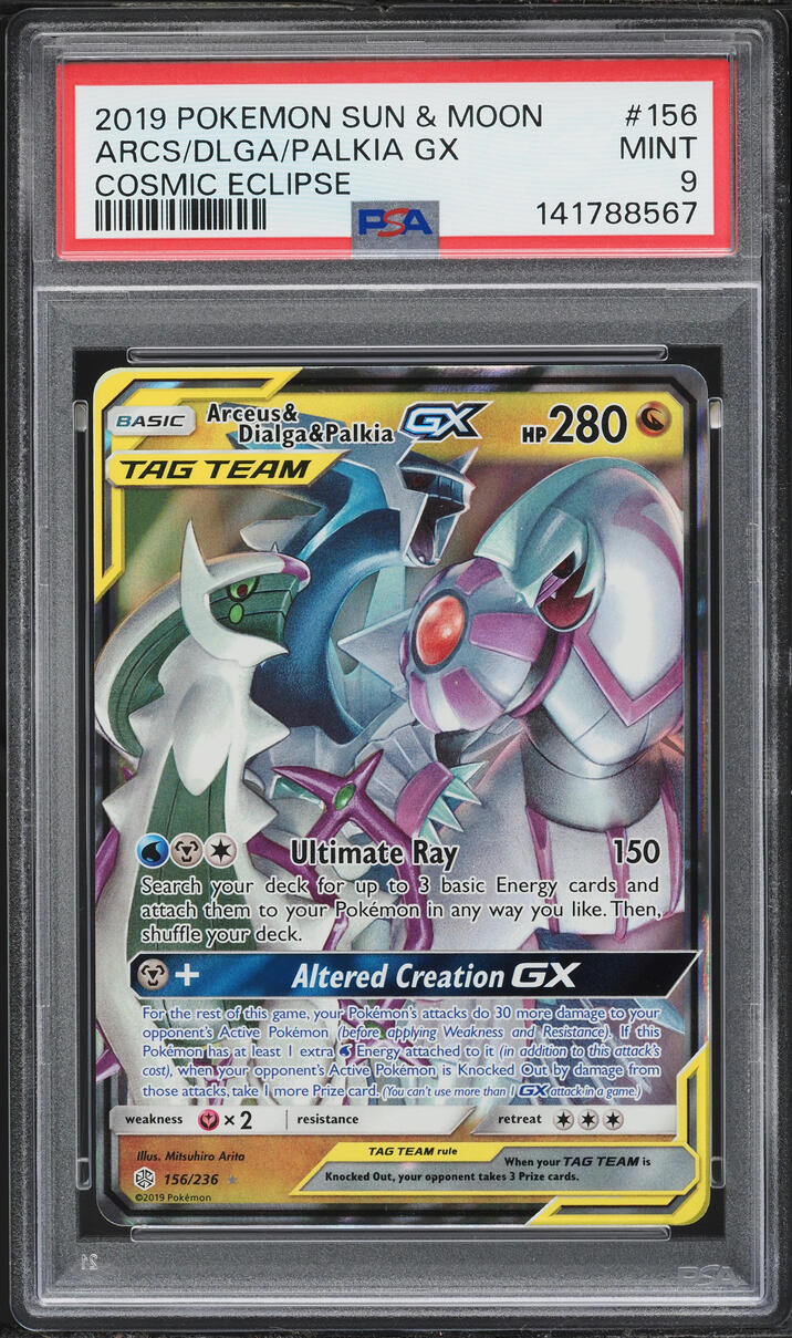 2019 Pokemon Sun & Moon Cosmic Eclipse Alt Art Arceus Dialga Palkia GX #156 PSA 9 MINT