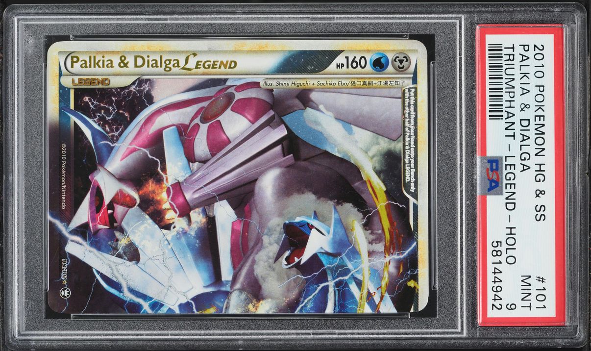 2010 Pokemon HeartGold & SoulSilver Triumphant Holo Palkia & Dialga Legend #101 PSA 9 MINT